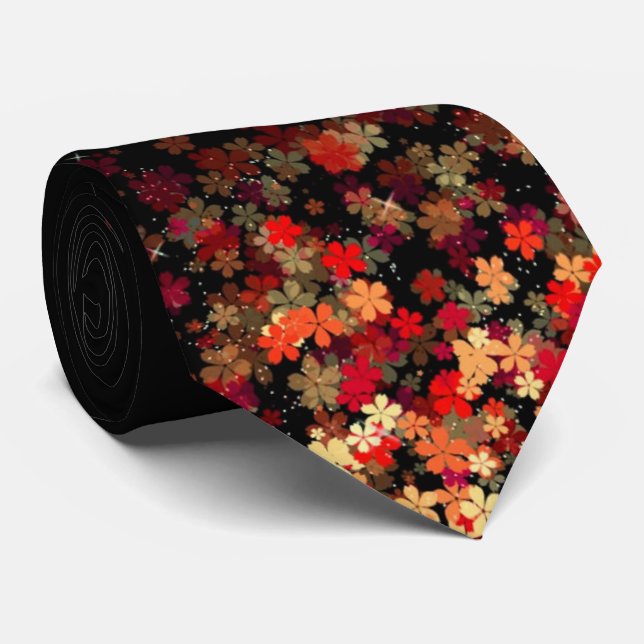 Röda och orange blomkluster svart herr slips (Rullad)
