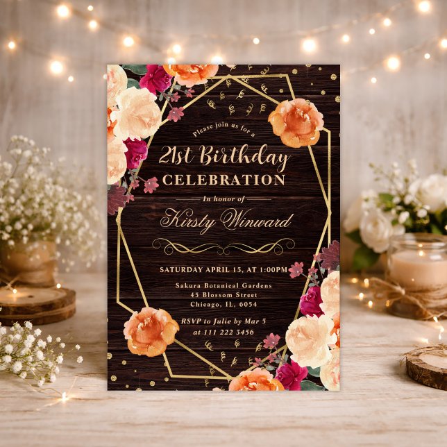 Röda och Orange Fallblommor Ram Birthday Inbjudningar (Skapare uppladdad)