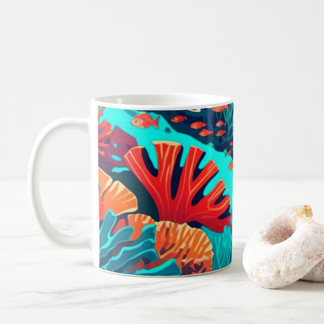 Röda och Orange korallrev Kaffemugg (Med munk)