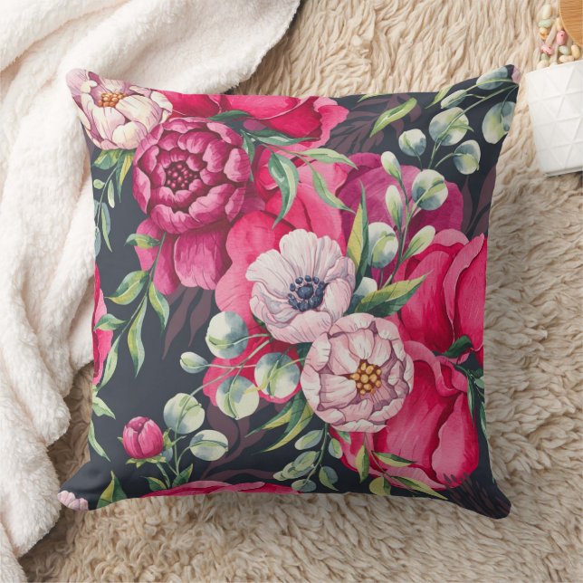 Röda och rosa blommor  kudde (Filt)