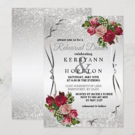 Röda och Rosa Blommor med Silver Glitter Inbjudningar
