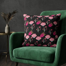 Röda och rosa blommor mönster på svart