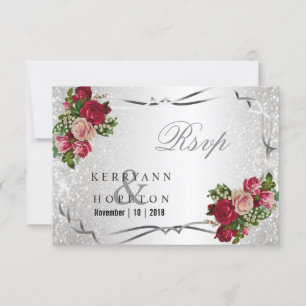 Röda och Rosa Blommor och Silverglitter - RSVP OSA Kort