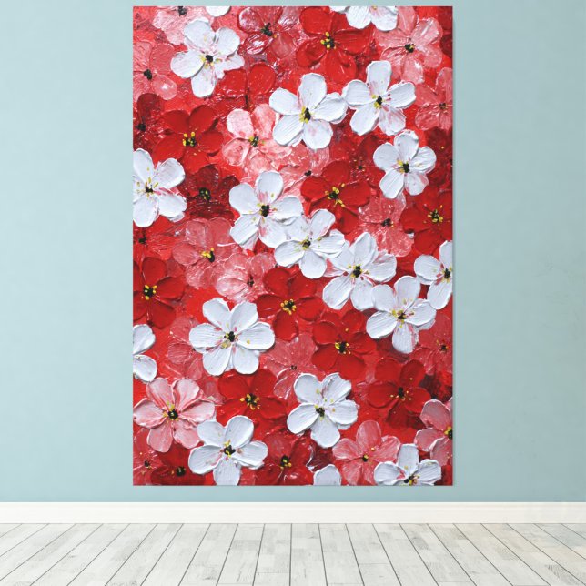 Röda och rosa blomster Impasto Väggkonst Canvastryck (Insitu (trägolv))
