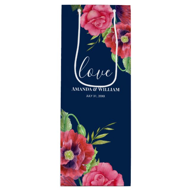Röda och Rosa Flowers Mörk Navy (Framsidan)