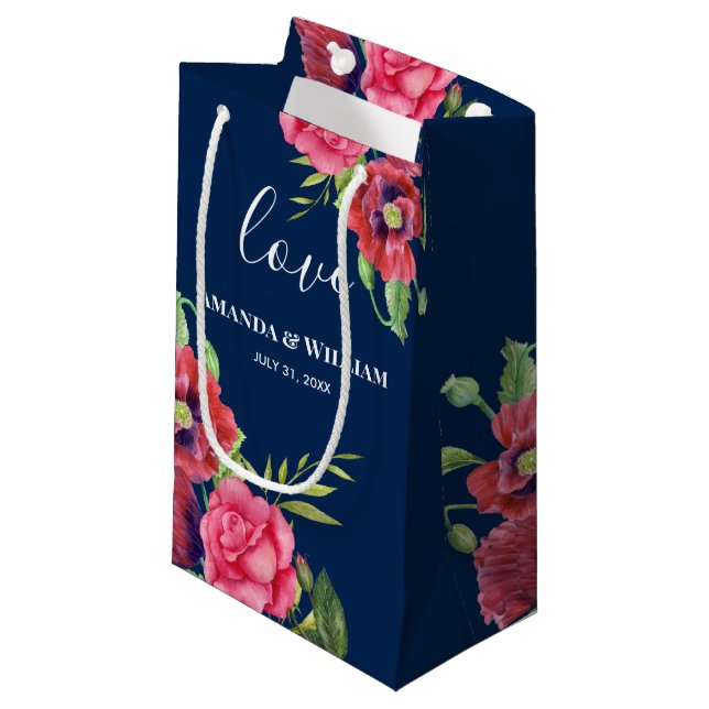 Röda och Rosa Flowers Mörk Navy (Framsidan Vinklad)