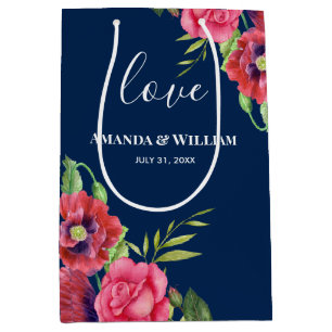 Röda och Rosa Flowers Mörk Navy