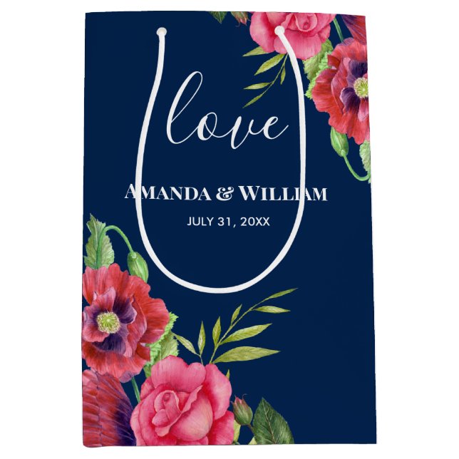 Röda och Rosa Flowers Mörk Navy (Framsidan)