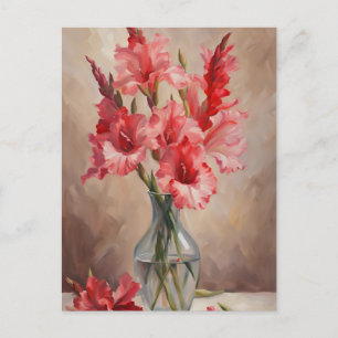 Röda och Rosa Gladiolus Flowers i Vas Vykort
