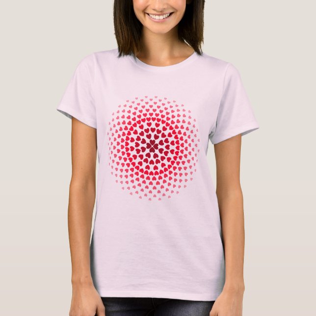 Röda och rosa hjärtan mandala t shirt (Framsida)