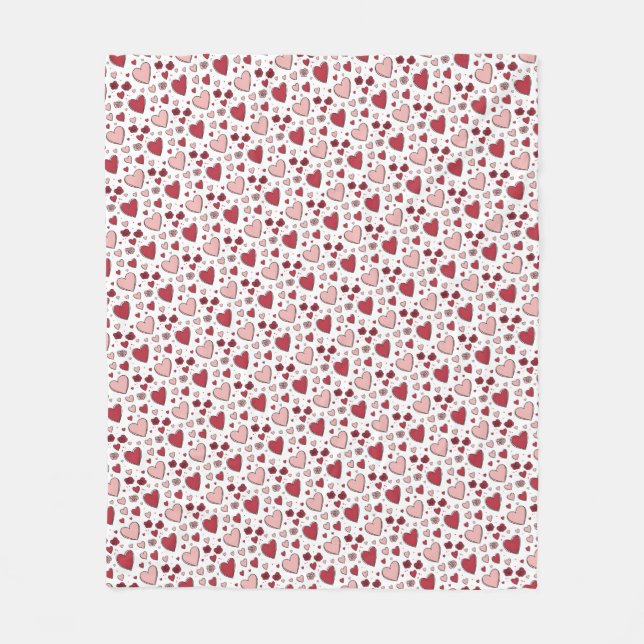 Röda och rosa hjärtan och rosor Doodle-konst Fleecefilt (Framsidan)