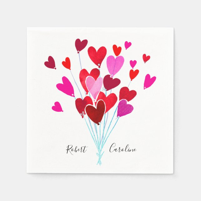 Röda och rosa hjärtan Personlig Alla hjärtans dag Pappersservett (Framsidan)