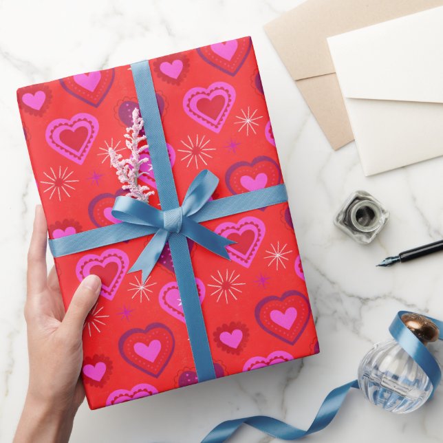 Röda och rosa hjärtan Romantiska Alla hjärtans dag Presentpapper (Gifting)