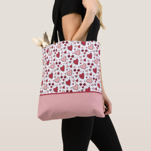 Röda och rosa hjärtan Rosor Doodle Art Färgblock Tygkasse