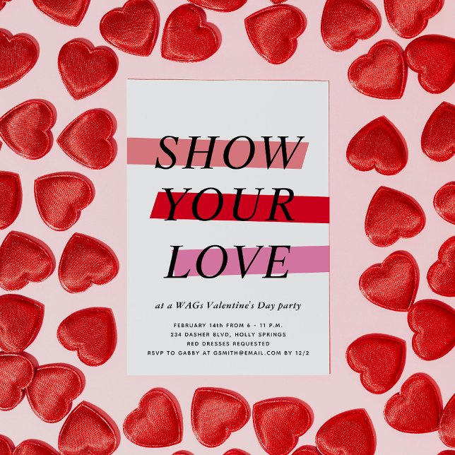 Röda och Rosa Högdagrar Alla hjärtans dag Party Inbjudningar (bold and typographic Valentine's Day party invitation)