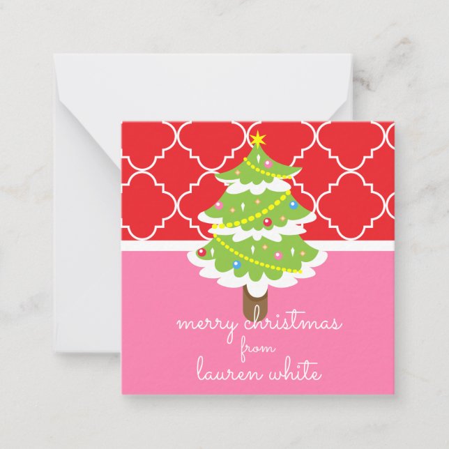 Röda och rosa julgran julklappskort anteckningskort (Framsida)