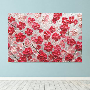 Röda och rosa körsbärsblommor – Impasto Väggkonst Canvastryck