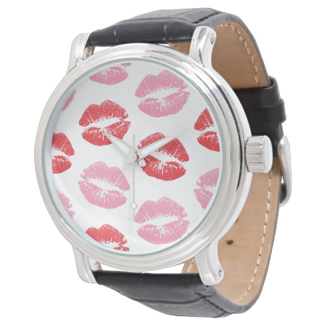 Röda och rosa läppar, Mönster av läppar, Läppstift Armbandsur (Vinklad)