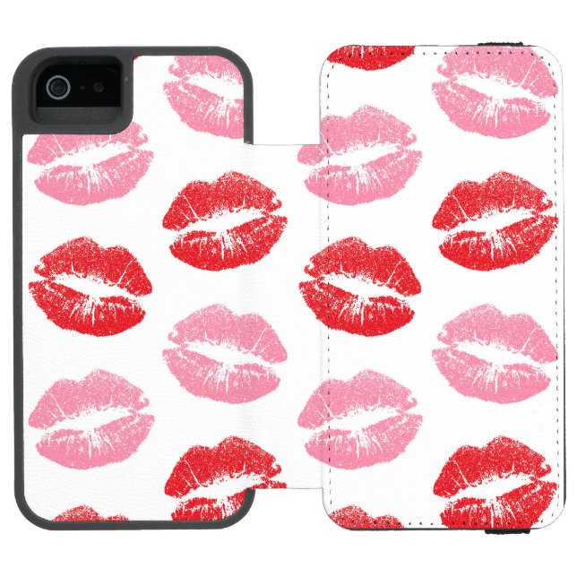 Röda och rosa läppar, Mönster av läppar, Läppstift Incipio iPhone Wallet Skal (Folio Öppen)