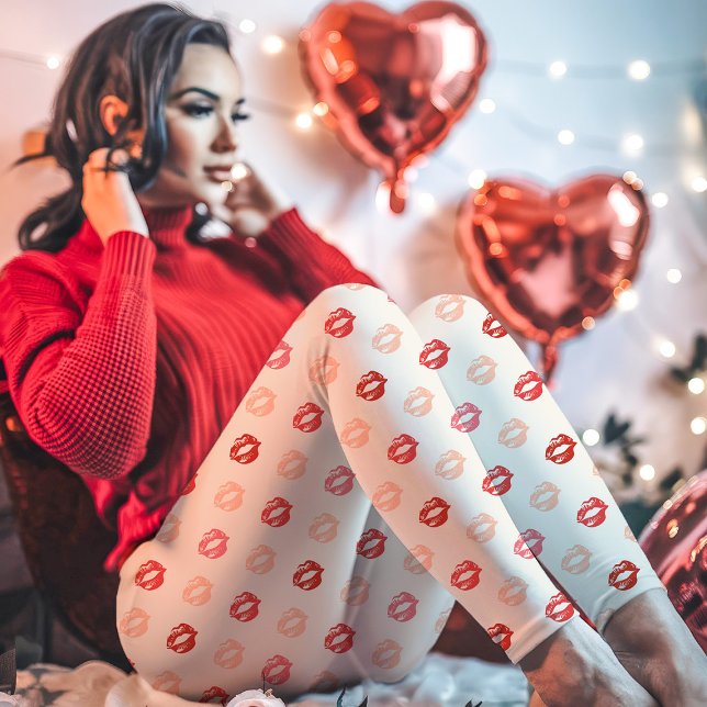 Röda och rosa läppstift Kyss Print Leggings (Skapare uppladdad)