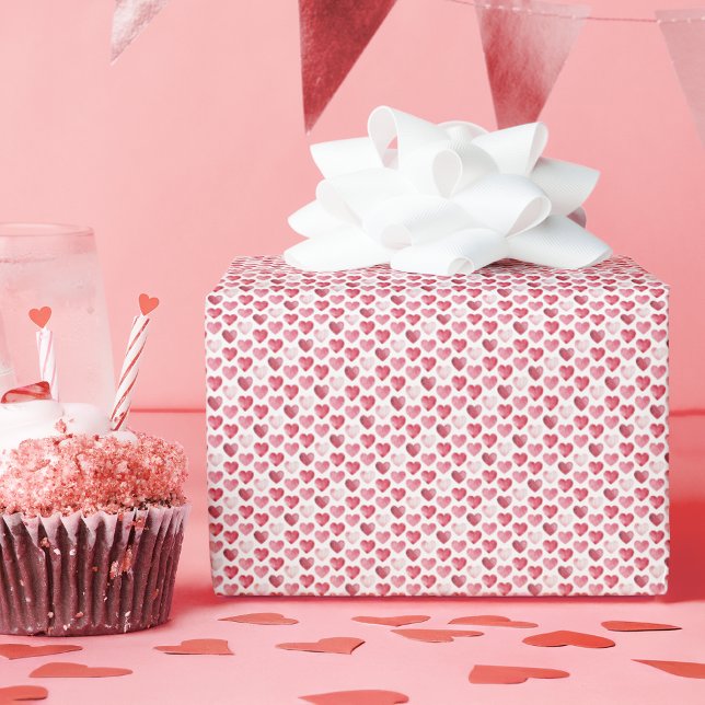 Röda och rosa miniatyrvattenfärgshjärtan presentpapper (Skapare uppladdad)