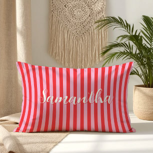 Röda och rosa randiga signatur lumbarkudde