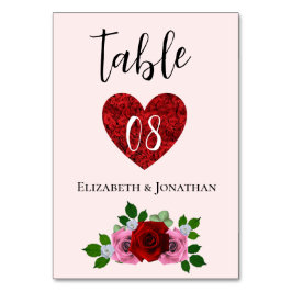 Röda och Rosa ros Bröllop Bordsnummer