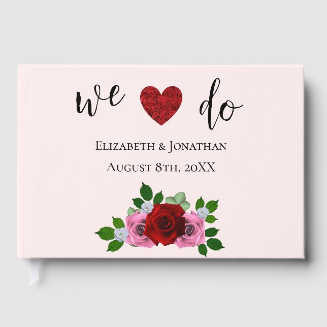 Röda och Rosa ros Bröllop Gästböcker (Framsida)