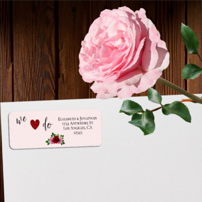 Röda och Rosa ros Bröllop Returadress Etikett (Skapare uppladdad)