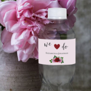 Röda och Rosa ros Bröllop Vattenflaskor Etikett