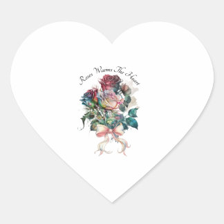 Röda och rosa rosor med en rosett  hjärtformat klistermärke