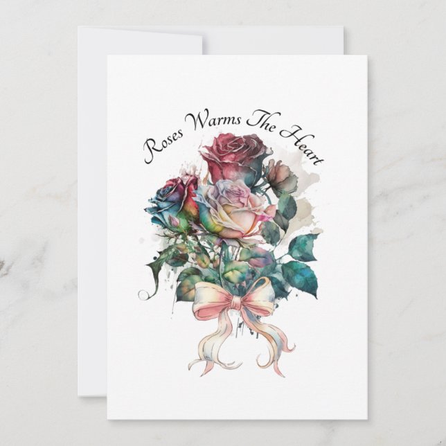 Röda och rosa rosor med ett band kort (Framsida)