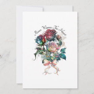 Röda och rosa rosor med kort och band