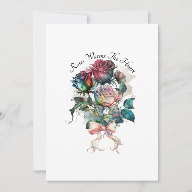 Röda och rosa rosor med kort och band (Framsida)