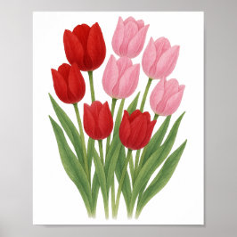 Röda och rosa tulpaner målning blomster väggkonst 