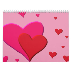 Röda och rosa valentinhjärtor kalender