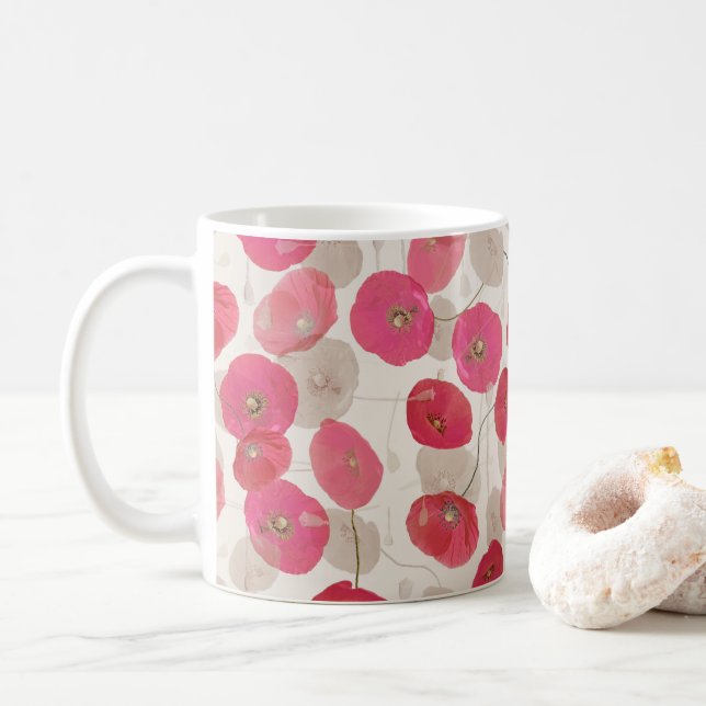 Röda och rosa vallmor Blommig Kaffemugg (Med munk)