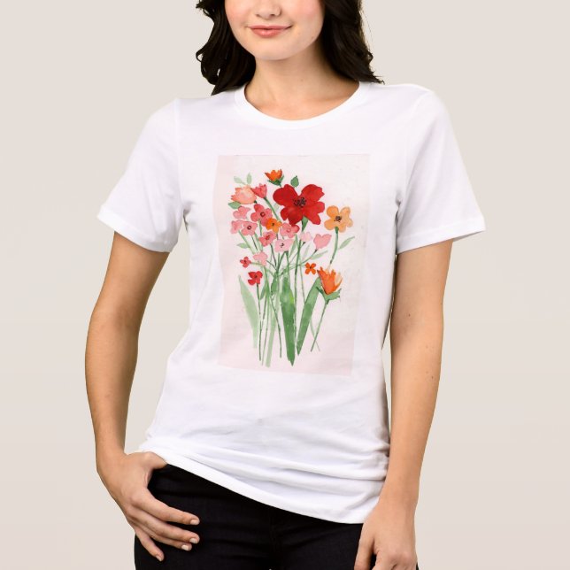Röda och rosa vilda blommor  t shirt (Framsida)