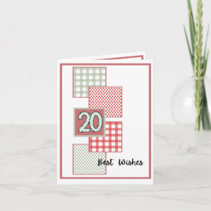 Röda och salvia prickar och gingham - 20-årsdag kort