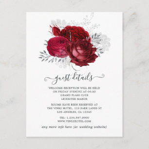 Röda och silver blommande bröllopsgäst detaljer tilläggskort
