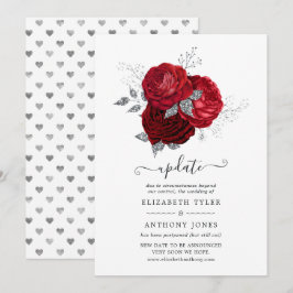 Röda och silver blommande uppskjutna bröllop inbjudningar