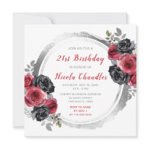 Röda och Silver Elegant Flowers Födelsedagsfest