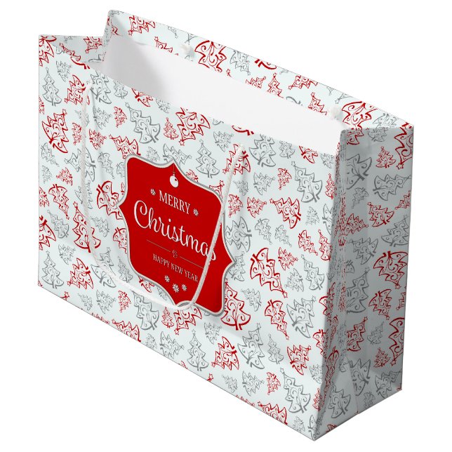 Röda och Silver Elegant Julgranar Mönster (Framsidan Vinklad)