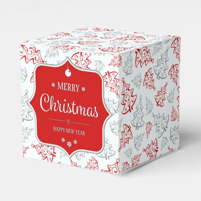 Röda och Silver Elegant Julgranar Mönster Presentaskar (Framsidan Sidan)