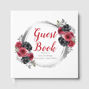 Röda och silver eleganta blommor födelsedagsfest gästböcker