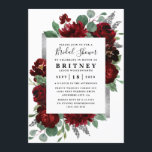 Röda och Silver Land Burgundy Ro Möhippa Inbjudningar<br><div class="desc">Konstruktionen har vattenfärgpeony och ro blommigt inslag i röda och burgunda nyanser över eukalyptus botaniska grey. Mallen innehåller också en utskriven ruta för färgad av silver eller grått för en utökad elegant. Typografin visningar en modern layout med svart text. Visa samlingslänken på den här sidan om du vill söka efter...</div>