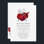 Röda och Silver Vintage Ro Bat mitzvah Inbjudningar<br><div class="desc">Chic vintage röd färgad ro bat mitzvah inbjudan med accenter av folie från silver.</div>