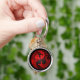 Röda och svart Yin Yang drakar Rund Silverfärgad Nyckelring (Hand)