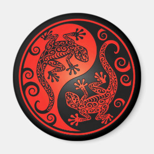 Röda och svart Yin Yang Geckos Magnet