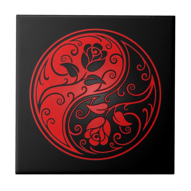 Röda och svart Yin Yang ro Kakelplatta (Framsidan)